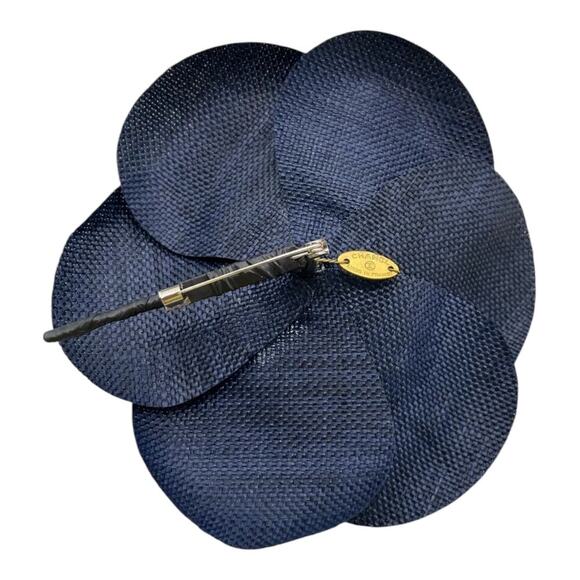 CHANEL Camellia Brooch Corsage Navy Organza W/ Box - Picture 8 of 9